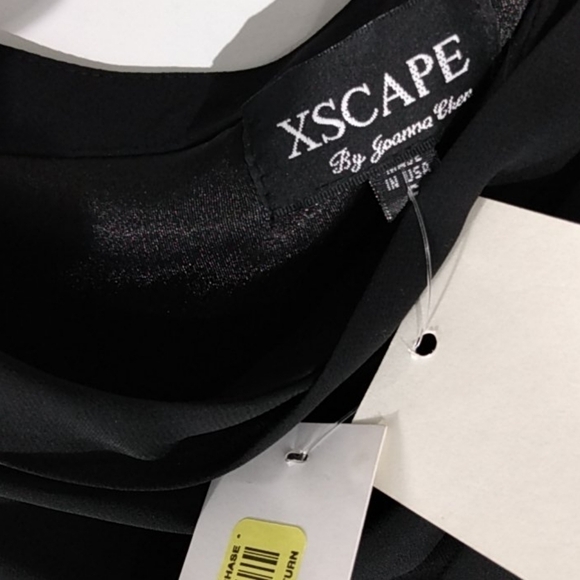 XSCAPE NWT BLACK ONE-SHOULDER RHINESTONE FLUTTER HEM MINI DRESS SIZE 6 - Picture 10 of 15